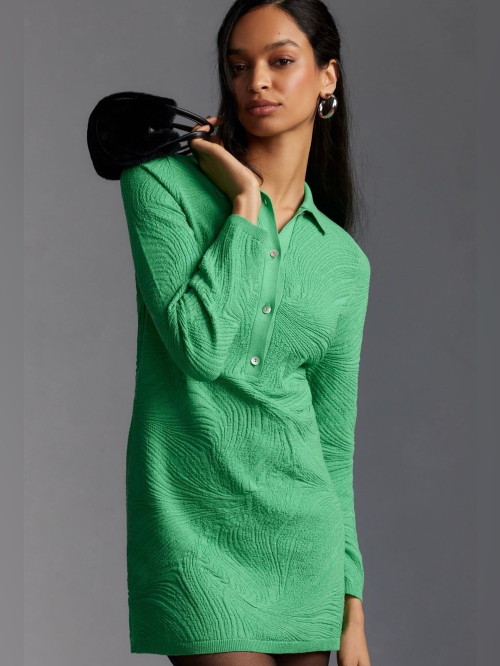 Anthropologie Kelly Green Textured Polo Knit Dress, size S. EUC.